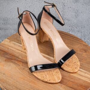 Stuart Weitzman Nearly Nude Open Toe Heels Cork Size 6 US.